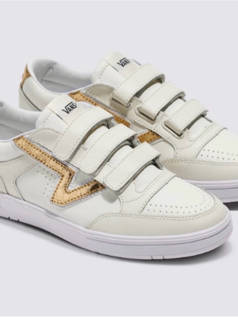 Vans White Leather Low-Top Sneakers with Gold accent